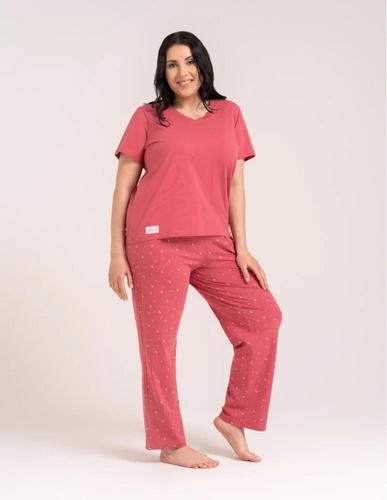 Pijama de mujer Moraj PDD4300-024 rosa de algodón con corazones y pantalones largos