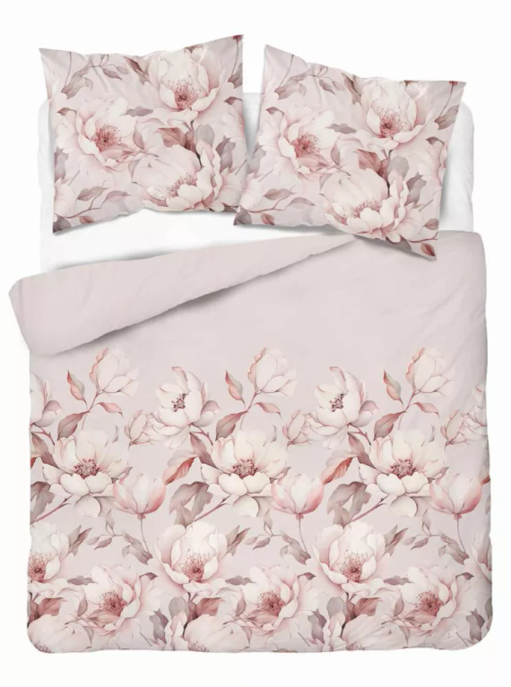 5501 B Ropa de cama de algodón rosa empolvado con peonías crema Naturalis- Detexpol
