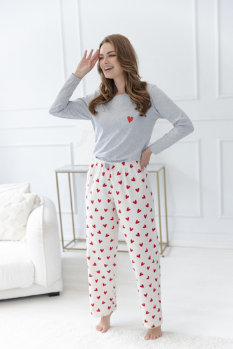Pijama de mujer Taro Corin 3624 100% algodón franela larga con corazones