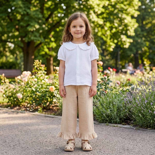 Pantalones para niña Nicol 224332 muselina 100% algodón anchos de verano - beige