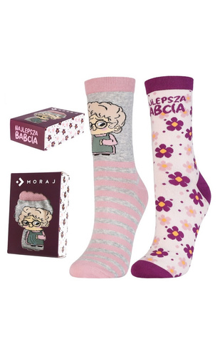 Calcetines Moraj Women's Best Grandmother CSLB450-004 - Juego de 2 pares de algodón en una caja | El regalo perfecto para la abuela