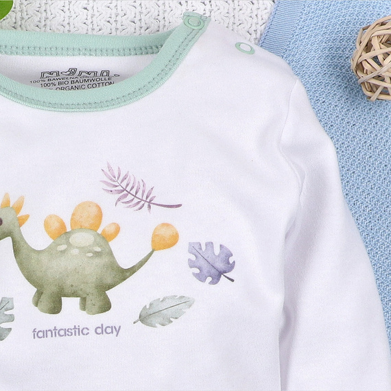 ABN-5565 Dino Explorer Body de algodón orgánico Nini blanco- algodón orgánico, manga larga