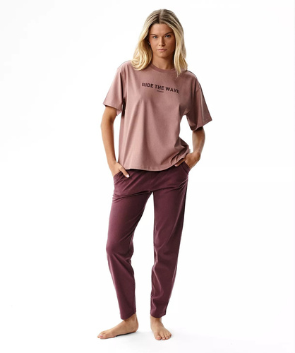 Atlantic NLP-516 Pijama de mujer 100% algodón Manga corta Pantalones largos vino