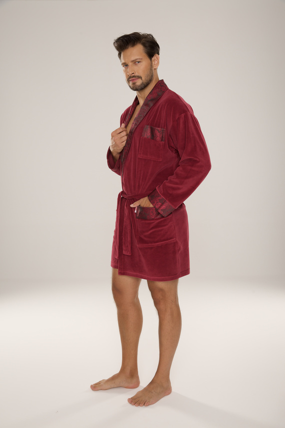 866 Noble Albornoz de terciopelo para hombre De Lafense - corto, elegante, algodón - burdeos