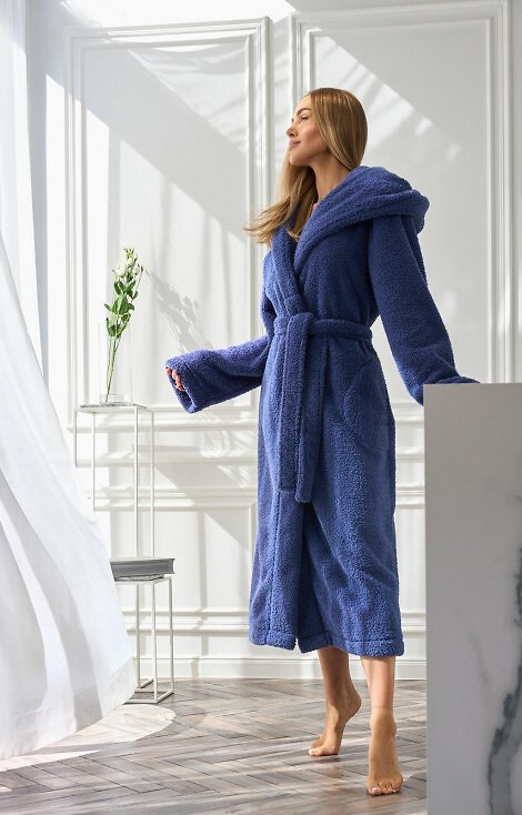 2556 Heaven Bata larga de mujer L&L con capucha - azul marino