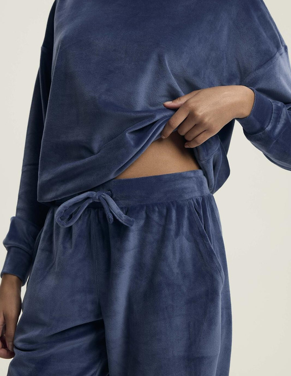 43722 Delanie Mujer Henderson pijama de terciopelo azul marino, manga larga y pantalón