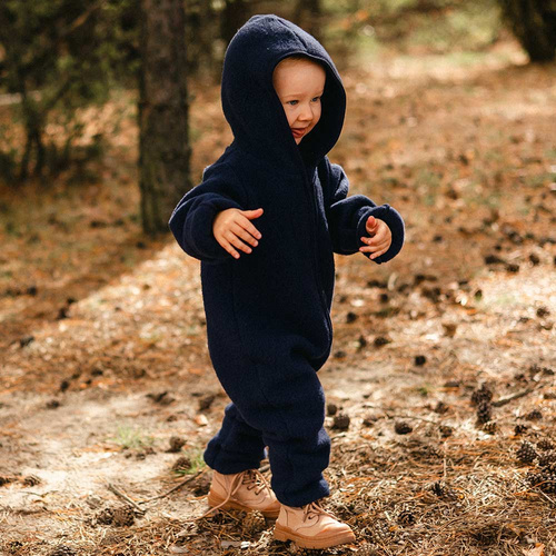 Mono para bebé de lana merino Eevi - azul marino, suave y transpirable