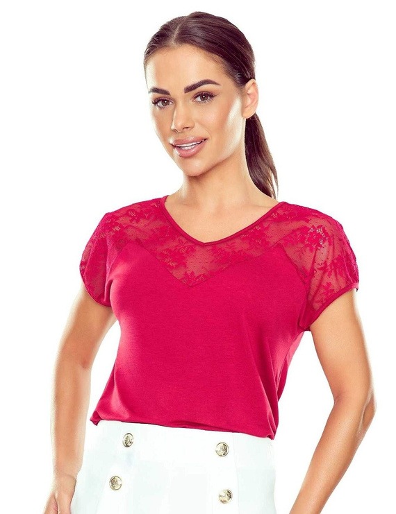 Elegante blusa de mujer Filona Eldar burdeos | Encaje, viscosa elástica, manga corta | Ideal para cualquier ocasión