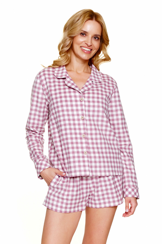 Doctor Nap 7301 - Pijama de mujer de algodón a cuadros con top camisero - malva