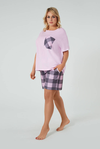 Kayo Pijama de manga corta para mujer, pantalón corto Moda Italiana - rosa/estampado