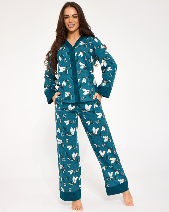 Pijama de mujer Cornette 514/509 Virginia azul 100% algodón con botones