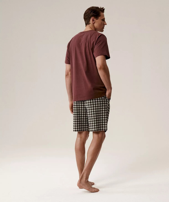 Pijama de hombre NMP-397 - algodón gris vino, manga corta, ligero y cómodo para el verano