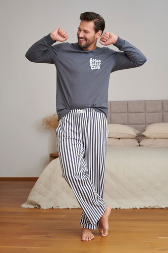 Doctor Nap 7524 Apres Sleep Pijama masculina gris grafito 100% algodón manga larga