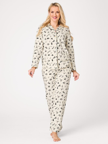 Pijama de mujer Key LNS 921 B26 ecru – 100% algodón, botones, estampado