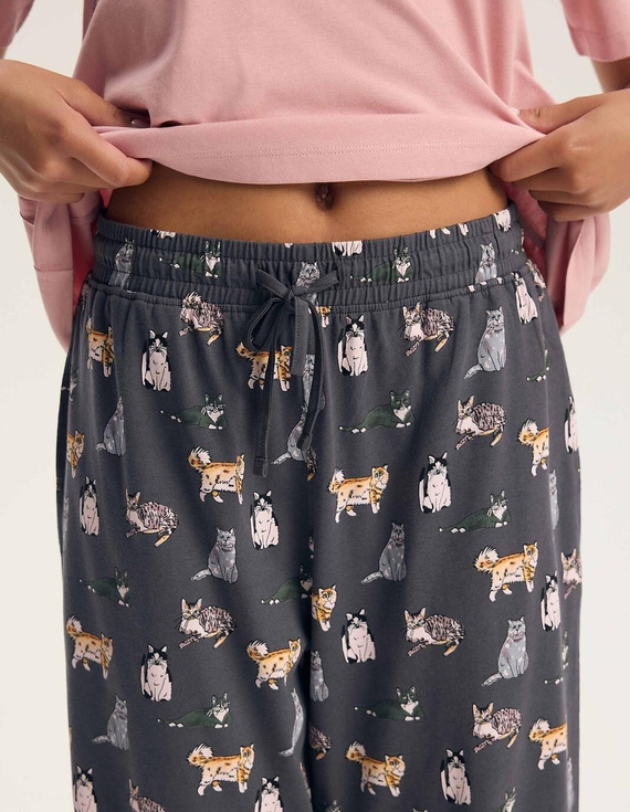 Pijama de mujer Henderson Ginni 45420 100% algodón Pantalones largos Gatos