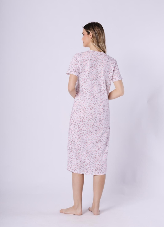 Camisa Oriana mujer 1723/1760 Leveza algodón coral, manga corta, botones, midi