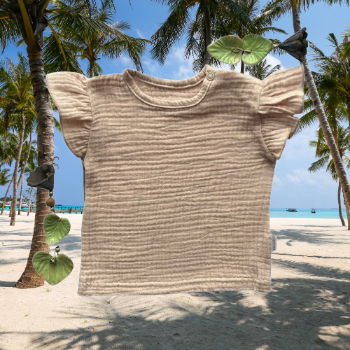 Mamatti BL50115 Blusa de muselina beige ligera y elegante para verano