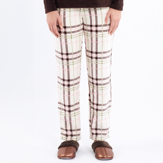 Pijama Liliana Sorbetto marrón - cálido polar a cuadros con bordados