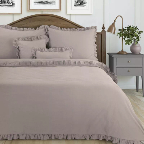 Ropa de cama de algodón con volante Eurofirany 100% algodón con cremallera color polvo