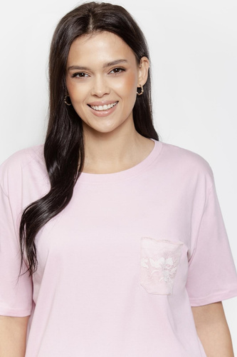 Pijama de mujer 3569 Adria Taro rosa - Pijama de algodón con bolsillo de encaje, 7/8