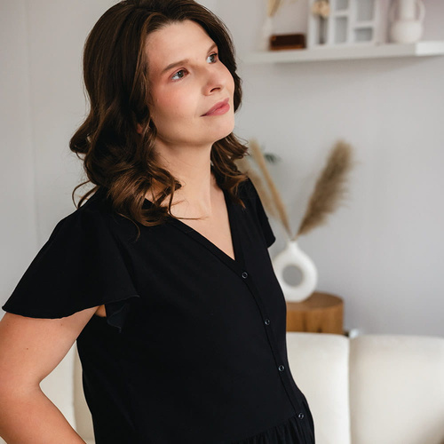 Linda Embarazo camisa desabrochada Eevi negro - para la lactancia, elástica, transpirable, calidad polaca