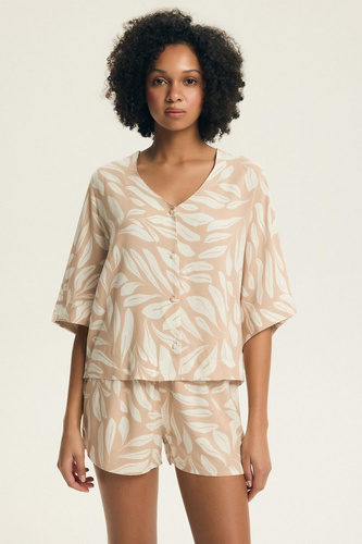 Henderson Dextra pijama mujer 43688 melocotón-viscosa, cremallera, 3/4, estampado floral