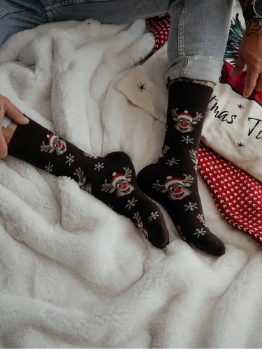 1290-033 Calcetines de Navidad para hombre Milena - Reno sonriente, marrón