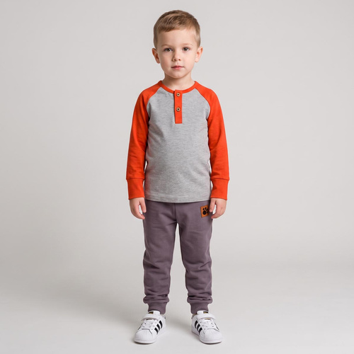 228138 Nicol FARMA Camiseta Henley raglán para niño gris y marrón de algodón