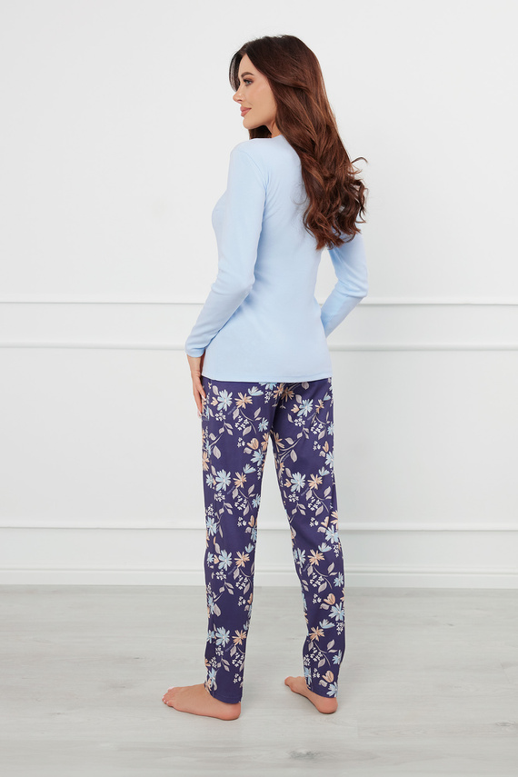 Pulia Pijama de manga larga para mujer, pantalón largo Moda Italiana - azul/estampado