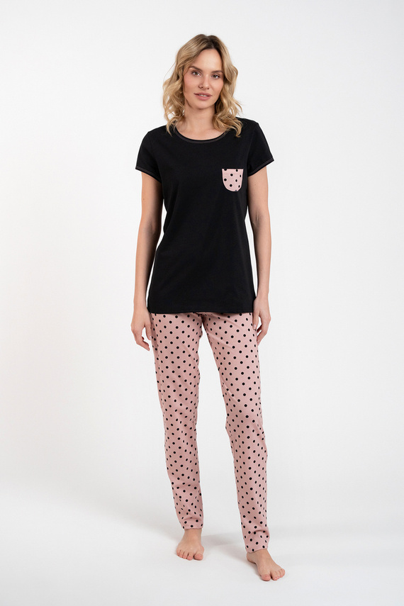 Buscato Pijama señora manga corta, pantalón largo Moda Italiana negro/estampado