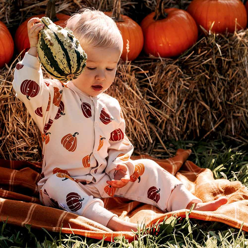 Eevi Halloween pijama bebé - crudo, calabazas, sin pies, algodón