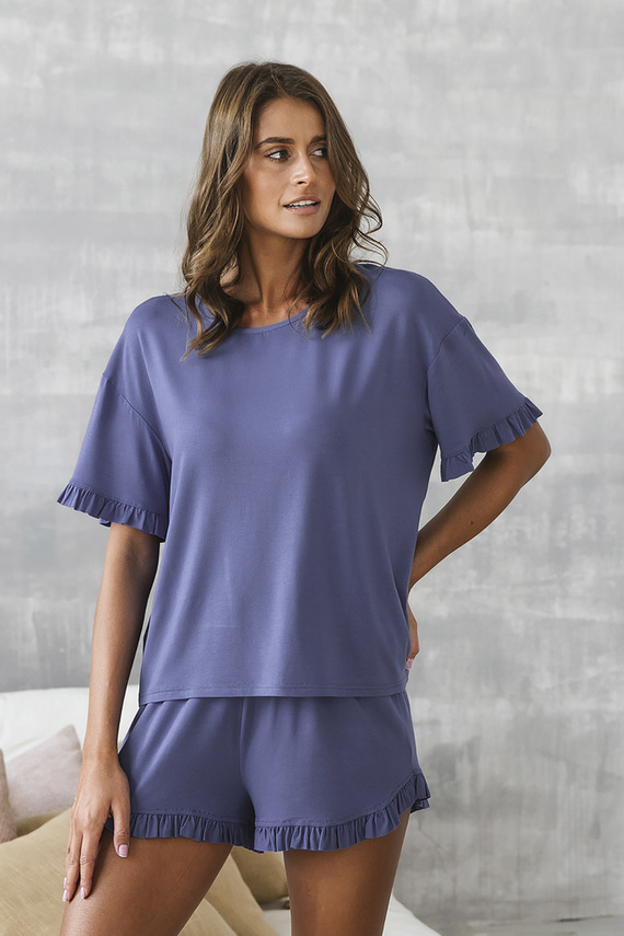 Style Pijama de manga corta para mujer, pantalón corto Italian Fashion - azul