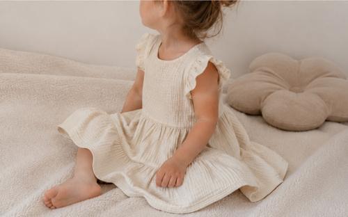 Mamatti SE50503 Vestido de muselina ecru ligero de algodón para niña