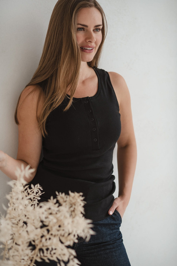 Camiseta Barriguita Embarazo y Lactancia - de canalé, sin tirantes Milk&Love negra