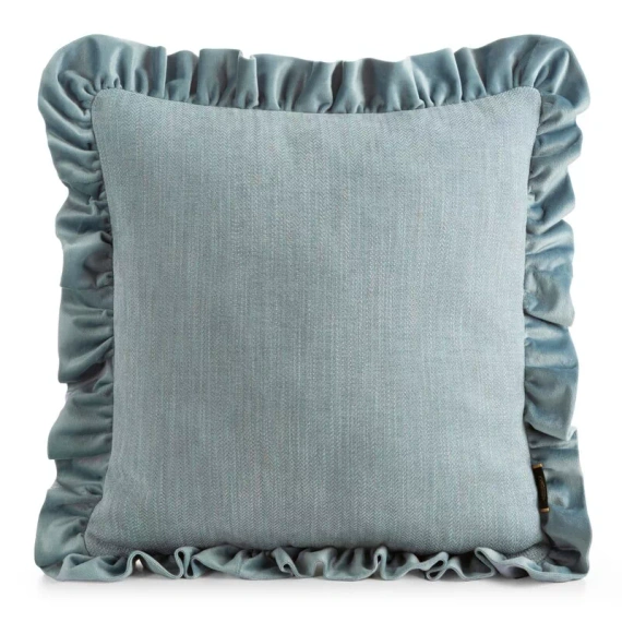 Eurofirany Elvara funda decorativa 45x45 de terciopelo con volante - azul
