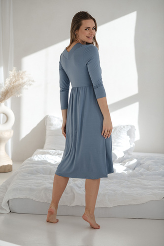 Star Light Camisón de bambú para embarazo y lactancia 7/8 Milk&Love azul - transpirable, para hospital, lactancia cómoda