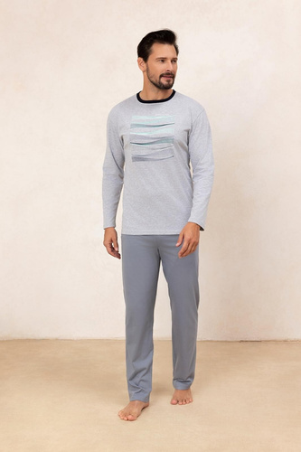 Regina 492 gris - pijama de algodón de manga larga para hombre, corte clásico