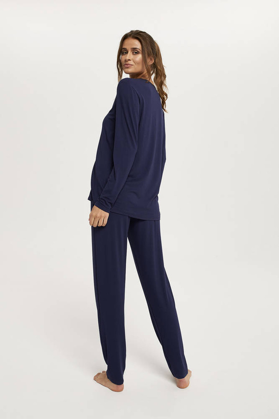 Song Pijama de señora manga larga, pantalón largo Moda Italiana - azul marino