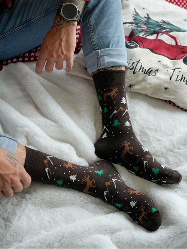 1290.034 Calcetines con renos y árboles de Navidad Milena - Men's Christmas, Marrón