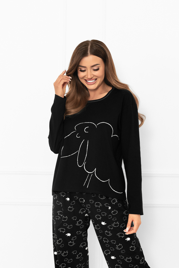 Pijama señora Bonnie - algodón, manga larga, pantalón largo, oveja Moda Italiana