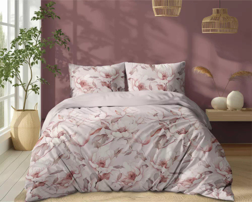 5501 B Ropa de cama de algodón rosa empolvado con peonías crema Naturalis- Detexpol