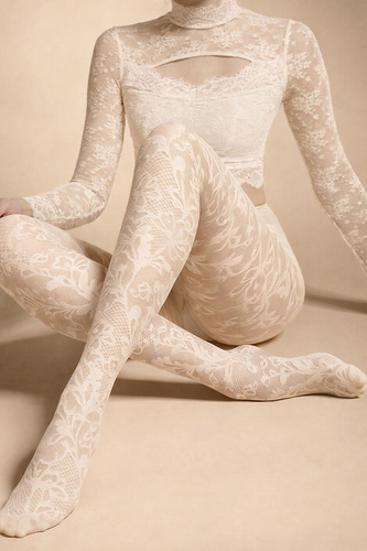Medias mujer Knittex Chantilly 30 den – medias con diseño floral ecru