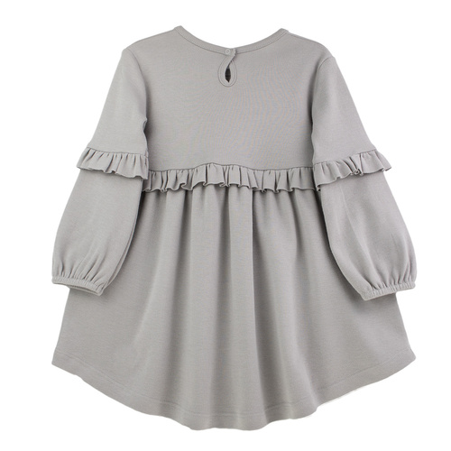 141971 Nicol vestido de manga larga - gris, algodón, con volantes