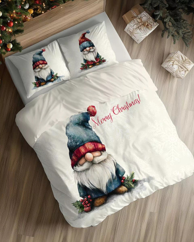 5826 A Christmas Dreams Detexpol ropa de cama de algodón crema con gnomo Feliz Navidad - Juego de Navidad 100% algodón