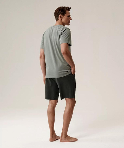 Pijama de hombre NMP-396 - algodón verde/caqui, manga corta, ligero y cómodo para el verano