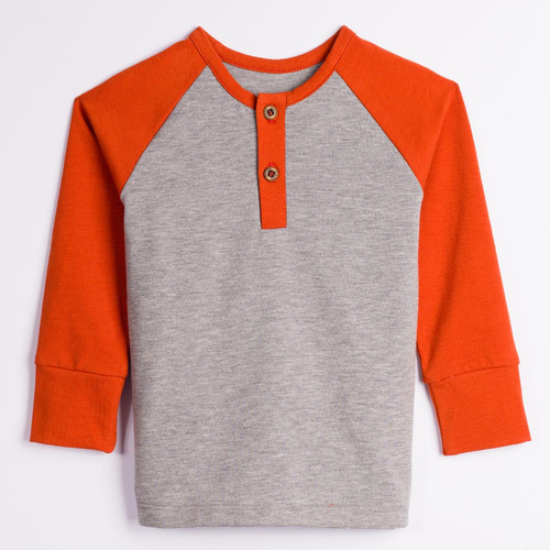 228138 Nicol FARMA Camiseta Henley raglán para niño gris y marrón de algodón