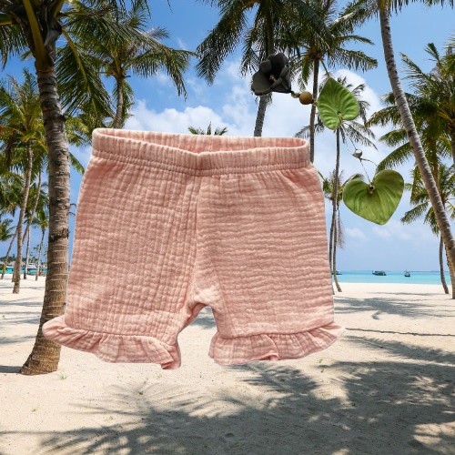 Mamatti SZ50310 Pantalones cortos infantiles de muselina en rosa sucio, frescos y elegantes