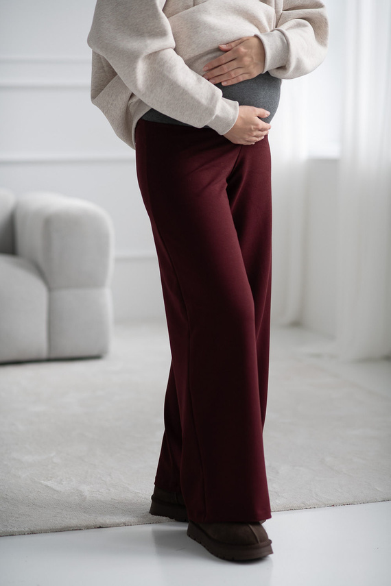 Pantalones premamá anchos Wide Flow Milk & Love Wide Leg con cinturilla 2 en 1 burdeos