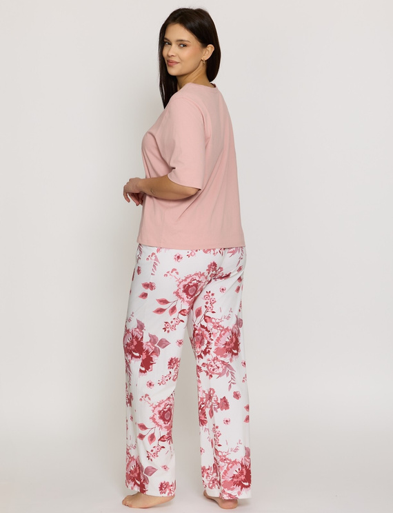 Pijama de mujer Mefemi by Nipplex Elara PW83 de algodón pantalón largo rosa