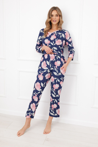 Pijama de mujer Italian Fashion Entina algodón flores manga 3/4 pantalón 7/8
